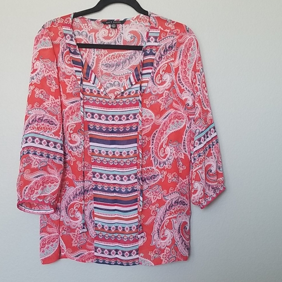 Zac & Rachel Tomato Girl Vibrant contrast pattern blouse large - Picture 1 of 6